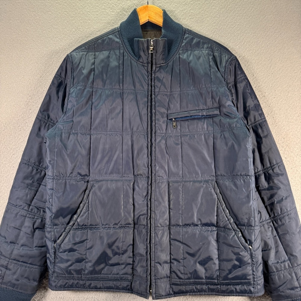 Vintage Cole Haan Quilted Puffer Jacket Men Medium Blue Outdoor Comfort Thermore